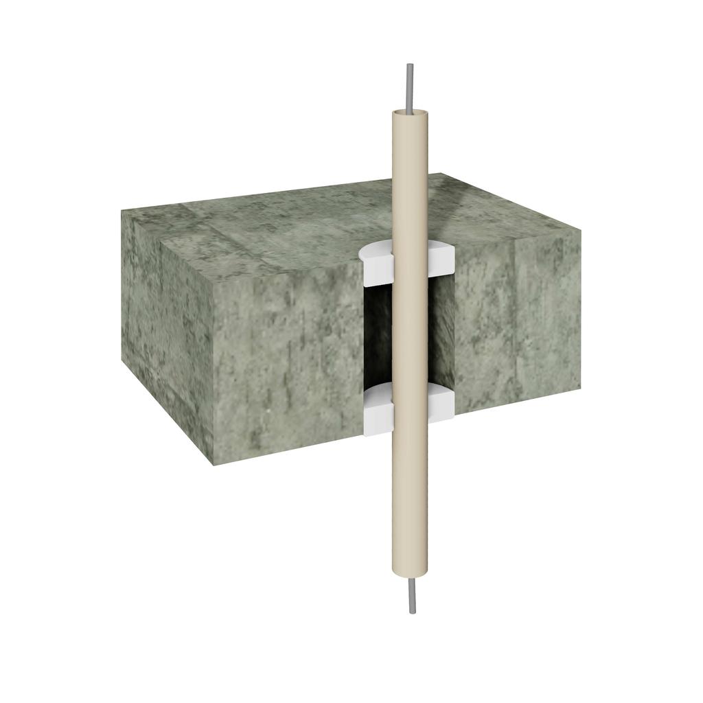 FT Acrylic kan appliceras ovanpå konstruktionen (som på bilden). Applicera FT Acrylic 5 mm brett och 8 mm djupt. Figur 2 Applicera fogmassan på båda sidor av vägg eller bjälklag runt genomföring.