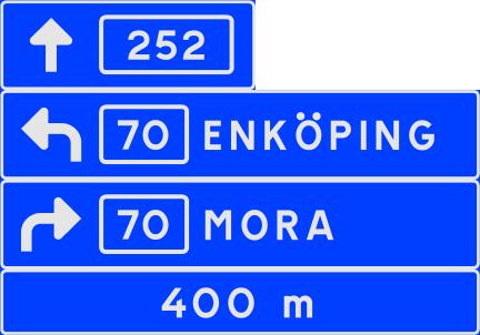 TILLÄMPNING Märke F3 används som alternativ till märke F1 orienteringstavla på platser där trafikmängderna är måttliga, särskilt den svängande trafiken.
