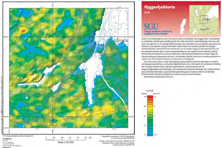 24 DETALJPLAN ÖXNERD SKAVEN SGUs flyggeofysiska urankarta (Figur 21), med dess begränsningar, indikerar inte berg som senare i normalfallet ger upphov till höga halter av radon i inomhusluft.