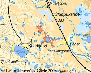 Särkijärvi (Kaartijärvi) Gällivare kommun Markägare: SCA Status: Avverkningsanmält 2005-12-22 Areal: 25,8 ha Inventerat: 2008-08-27 Avverkningsanmälningen sträcker