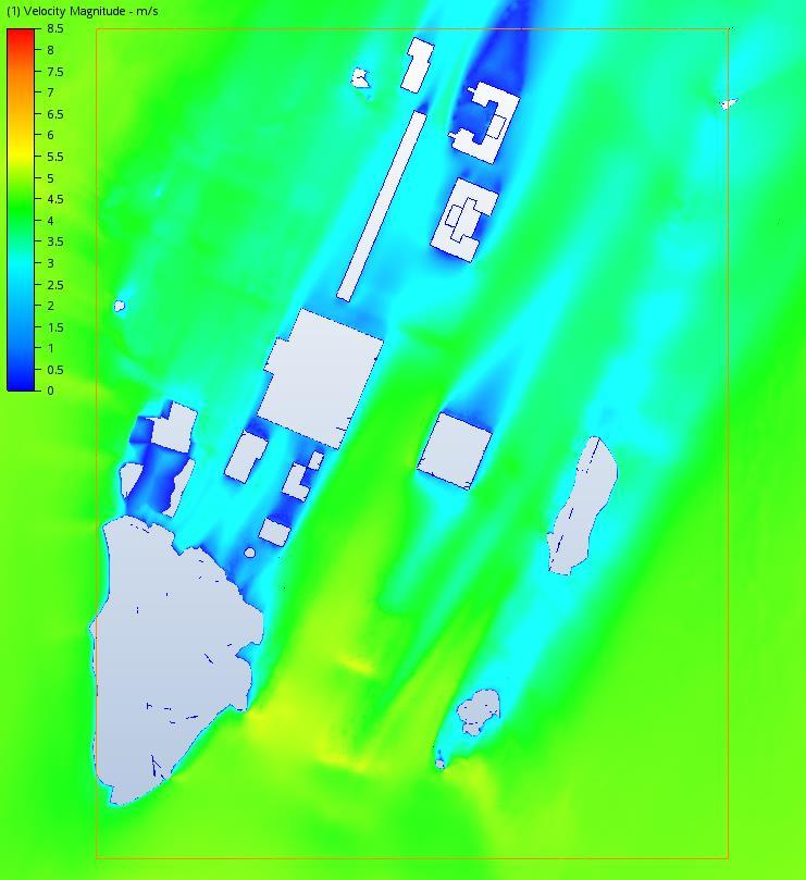 Sydsydvästlig vind, höjd 51 meter över havet Befintlig miljö, figur 13 Nytt förslag till bebyggelse, figur 14 KOMMENTARER PÅ RESULTAT C 3 Planerade förskolan: För befintligt förslag visar figurerna
