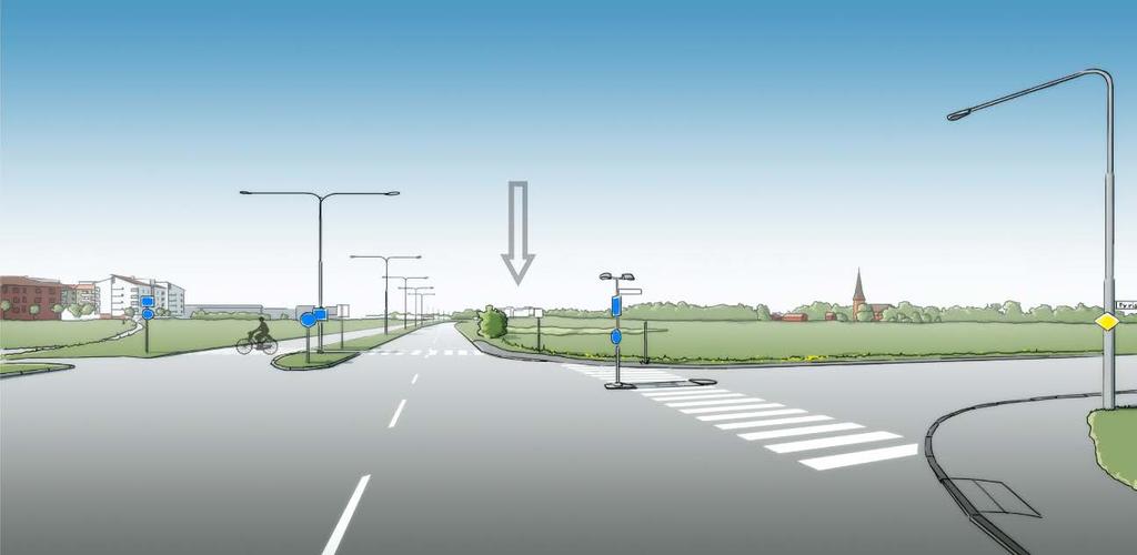 Bild 4: Siktlinje från Fyrislundsgatan mot planområdet. Planområdet markerat.