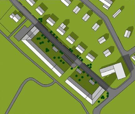 Bostadsgården är lång och relativt smal. Under de mörkare årstiderna blir skuggverkan påtaglig inne på gården.