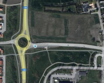 Översiktsbild över Trelleborgs tätort med läget för fastigheten Västervång 2:25 (delområde A resp. B inom rött).