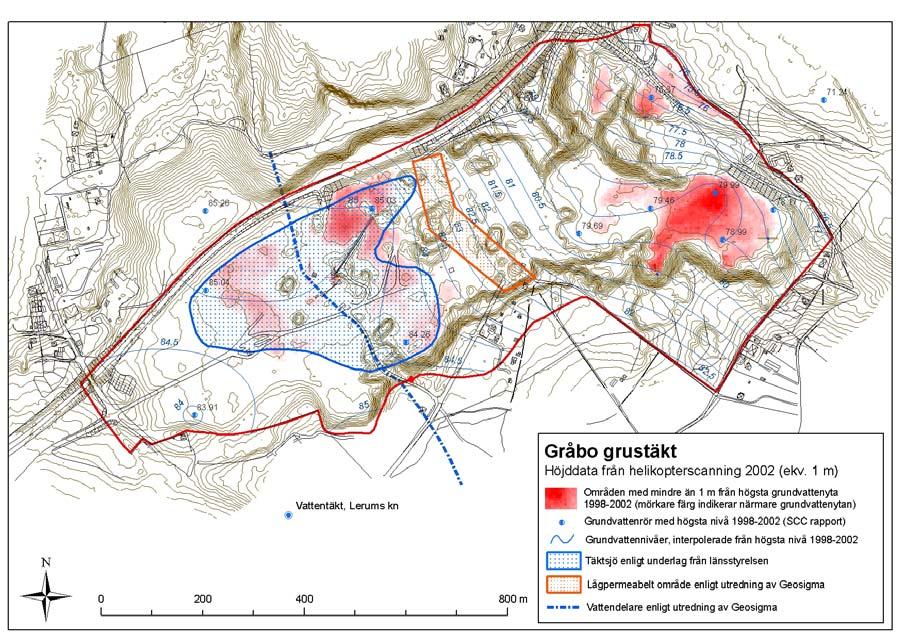 Figur 1. Karta över täktområdet i Gråbodeltat söder om väg 190. Kartan finns i större skala i bilaga 1.
