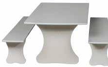 DENISE vägghängt bord med bänk Vägghängt bord med integrerad bänk, stomme i vitpigmenterad kryssfanér i björk med vit högtryckslaminat.