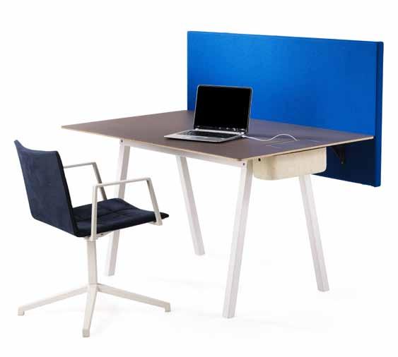 bas - table screen Acoustic table screen with wooden frame and mineral panel. Thickness 40 mm. Fabric of wool in standard colours. Table fittings in white lacquer.