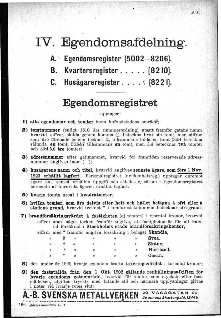V. Egendom saf delning. A. \. Egendomsregister[5002-86). B. Kvartersreqlster.[8~ 0). C. Husägareregister.. (822).