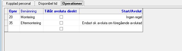 Körplan/Planering/Beläggning/Rapportering Kräver tilläggen Körplan och Rapportering Rapporteringsinställningar per operation