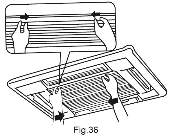 1) Öppna gallret (T01) (se Fig.36). Öppna gallret genom att dra knopparna sakta nedåt.