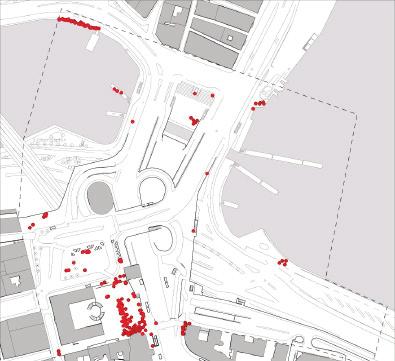 Med utgångspunkt från denna intervjustudie samt andra observationer gjordes en karta av sammansättningen av besökare på Slussen; lokala (boende), regionala (arbetande), globala (turister).