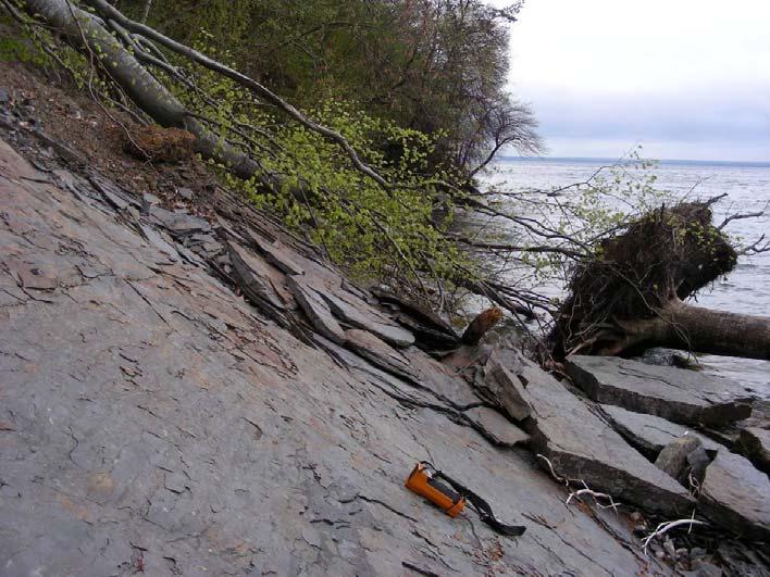 Bild 2.9. Avglidningar av bergblock i bergslänt vid Vätterstranden ca 1 km söder om Röttle.