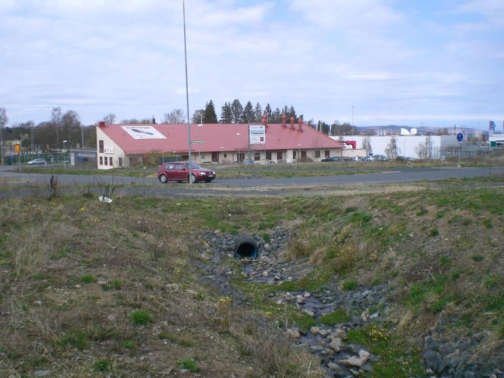 Bild 3.11. Vattnet från raviner och ett avskärande dike leds via en kulvert, ca φ 500 mm, under en väg. Delområde O:505. Foto: SGI.