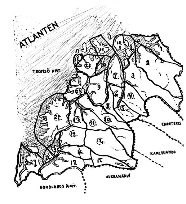 Angående forslag om lov om lapperne av 1883: Utvecklingen 1843-1883 Distriktsindeling enligt 1883-års felleslag.