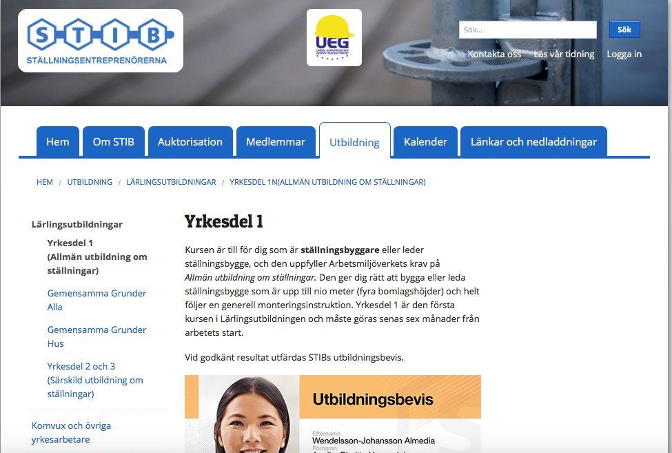 Här väljer du vilken utbildning du vill köpa genom att klicka på menyn Yrkesdel 1 (Allmän utbildning om