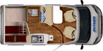 Komfort-klassen HYMER Van 314 och 374 22 Van 314 545 Stor tvärsäng, liggmått 200 x 145/130 cm Bra resa på alla Rymligt klädskåp under tvärsängen kanaler 222