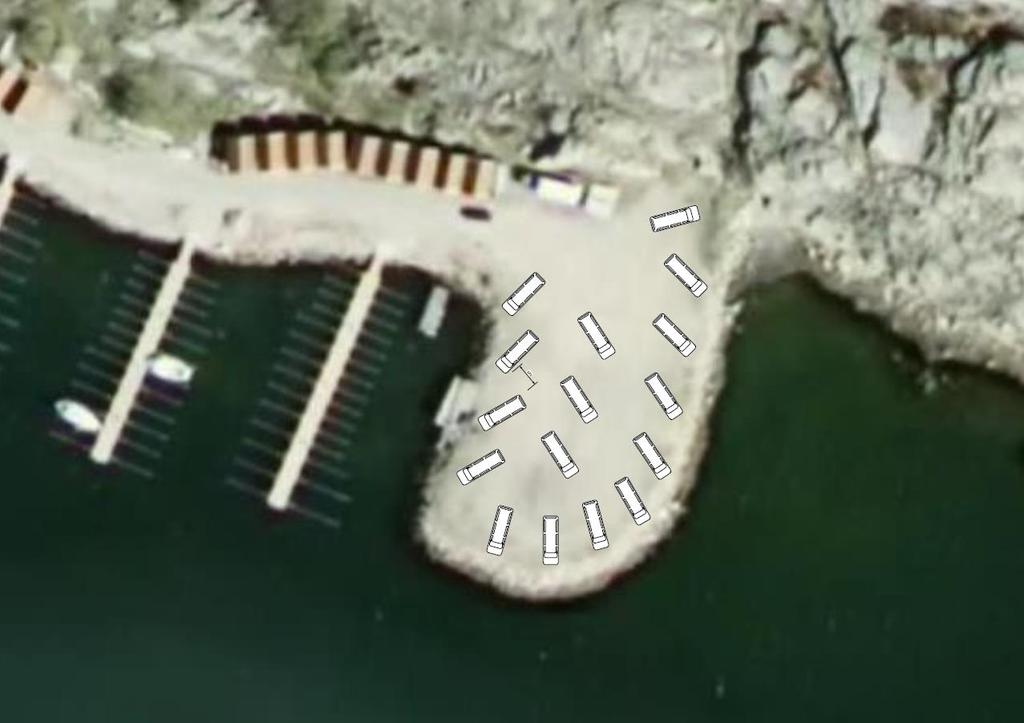 Springet Kungshamn Antal: platser 16 st. Beräknad yta: 2016 kvm. Markerade platser uppfyller säkerhetsavstånd på 4 meter mellan fordon. Serviceutrustning: Betalning via App. och betalningsautomat.