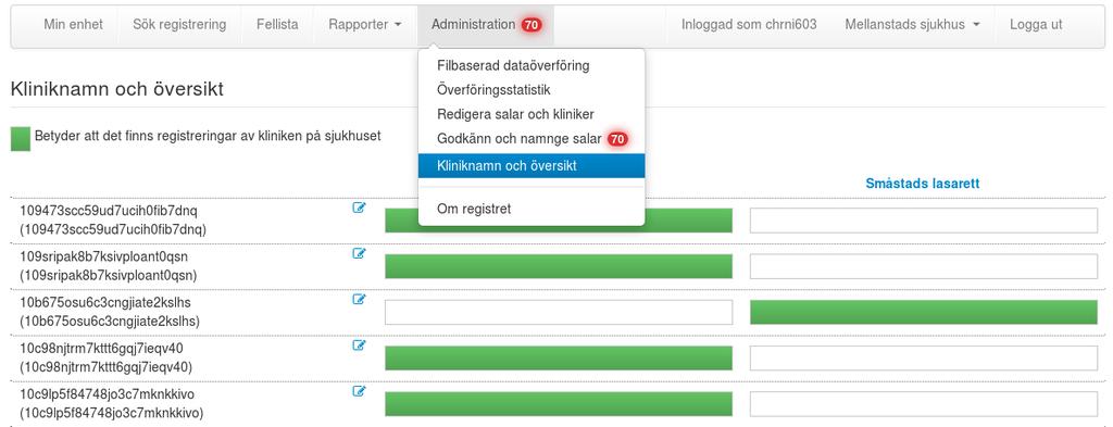 9. Godkänn och namnge salar Salar identifieras i registreringar med ett id. För att säkerställa att data som skickas in är korrekt måste varje sådant id godkännas en gång.