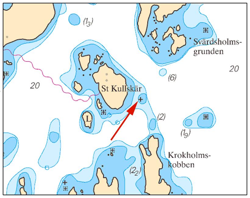 2016-02-25 6 Nr 587 Norra Östersjön * 10988 Sjökort: 6144 Sverige. Norra Östersjön. Runmarö. St Kullskär. Undervattenssten.