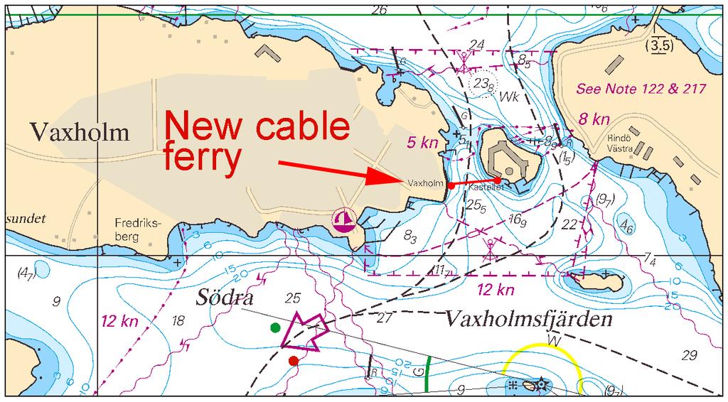 2016-02-25 7 Nr 587 Tid: 2 mars - 3 mars, ca 1 timme/dag Arbete pågår med att etablera en ny linfärja mellan Vaxholm och Kastellet.