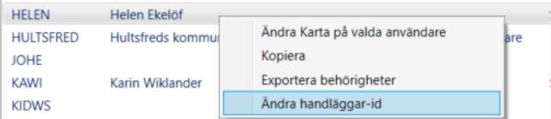 5.2 Byta handläggarid Det finns numera möjlighet att byta handläggarid på en befintlig handläggare för att den ska överensstämma med handläggarens AD-inloggning.