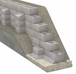 Låg stödmur Lägre stödmurar, max 800 mm mellan den högre och lägre marknivån, kan grundläggas på samma sätt som en mellanhög fristående mur. Väg av och packa grusbädden. Lägg därefter ut Grovbetong.