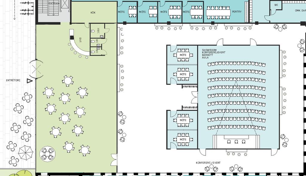 ETAPP 2 H H FRD/ KOP Entréplan med restaurang och uteservering.