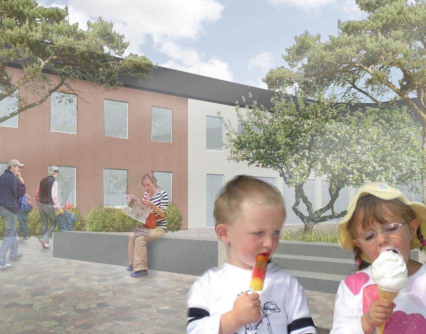 DEL SÖDRA PORTEN Skala 1:1 000 uteplats marknad servering upphöjd plantering med