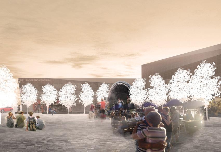 DEL CENTRUM Sektion skala 1:1 000 Plan skala 1:2 000 BOSTÄDER BOSTÄDER BUTIK LOKAL PARKERING HANDEL TORG KÖRBANA GRÄSPLAN STRANDHOTELLET Den gamla parkeringen minskas och ett rum bildas med