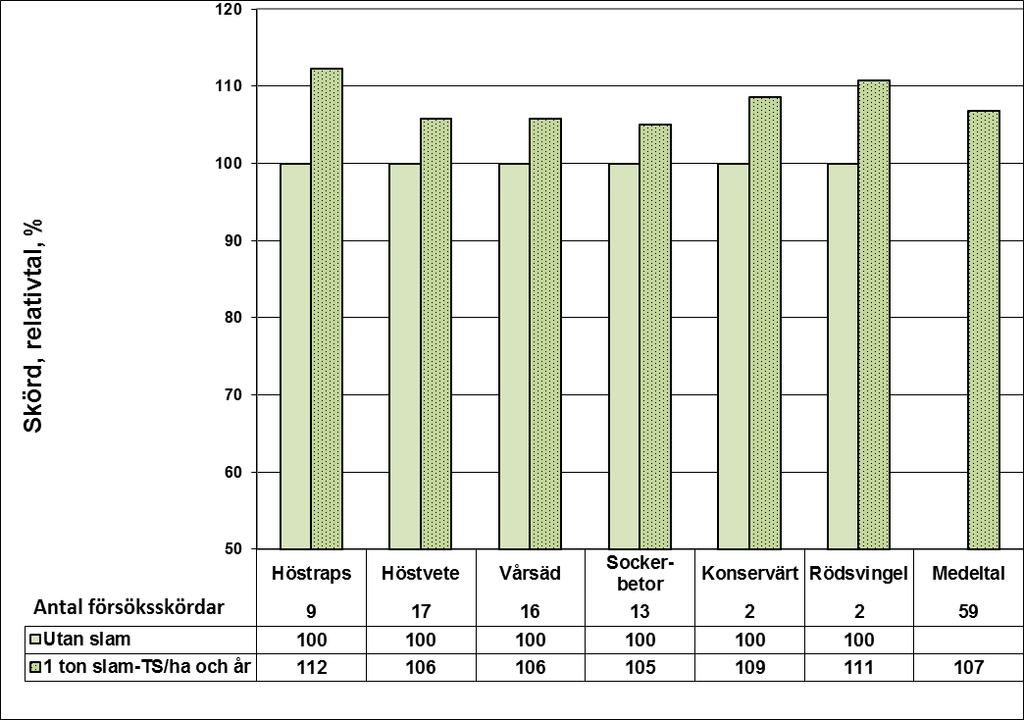 SLAMSPRIDNING PÅ ÅKERMARK 4.1.8. Skördar och ekonomiskt utfall Alla grödor uppvisar en skördeökning med slamtillförsel.