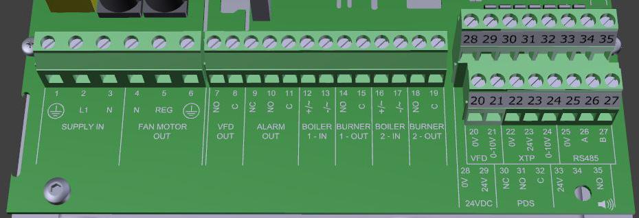 3120077 20170830 SE EB10v2 Produktinformation 9 2.3.2 Kopplingsplint I nedanstående schema listas anslutningsalternativ för kopplingsplinten Terminal Beteckning Terminal TIllämpning 1 PE-jord 18 Ej