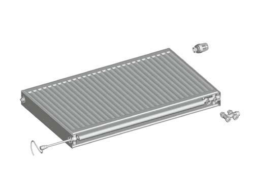 Radik combi vk Beskrivning Modellen Radik COMBI VK är en panelradiator i utförandet VENTIL KOMPAKT, som möjliggör höger nedre koppling till värmesystemets distribution.