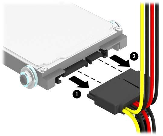 8. Koppla bort strömkabeln (1) och datakabeln (2) från