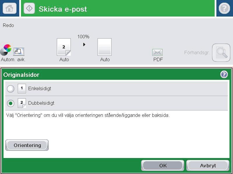 Fyll i fälten CC:, Ämne: och Filnamn: genom att peka på fältet och ange information med pekskärmens tangentbord.