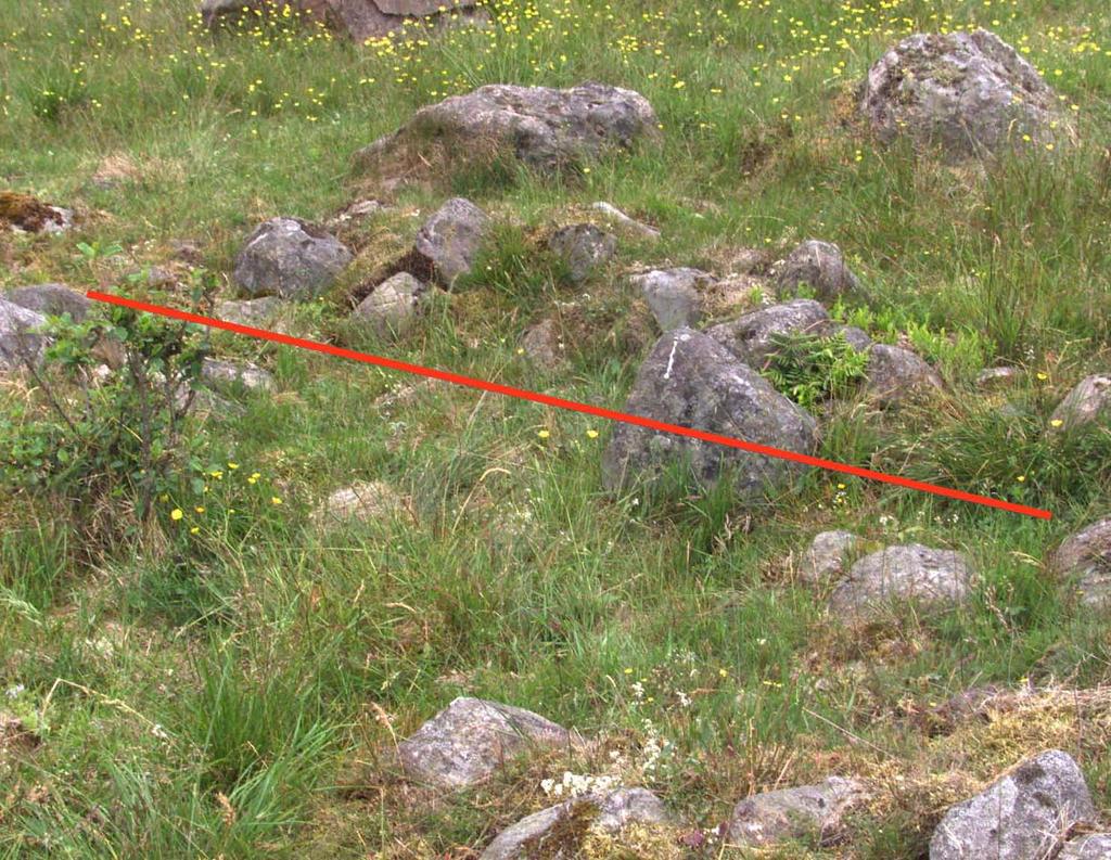 Detta gör att det är svårt att tolka röset som ett odlingsröse. 3.3.3 Röse med kallmurad sten Figur 10: Röse med kallmur. Bilden är tagen i östlig riktning.