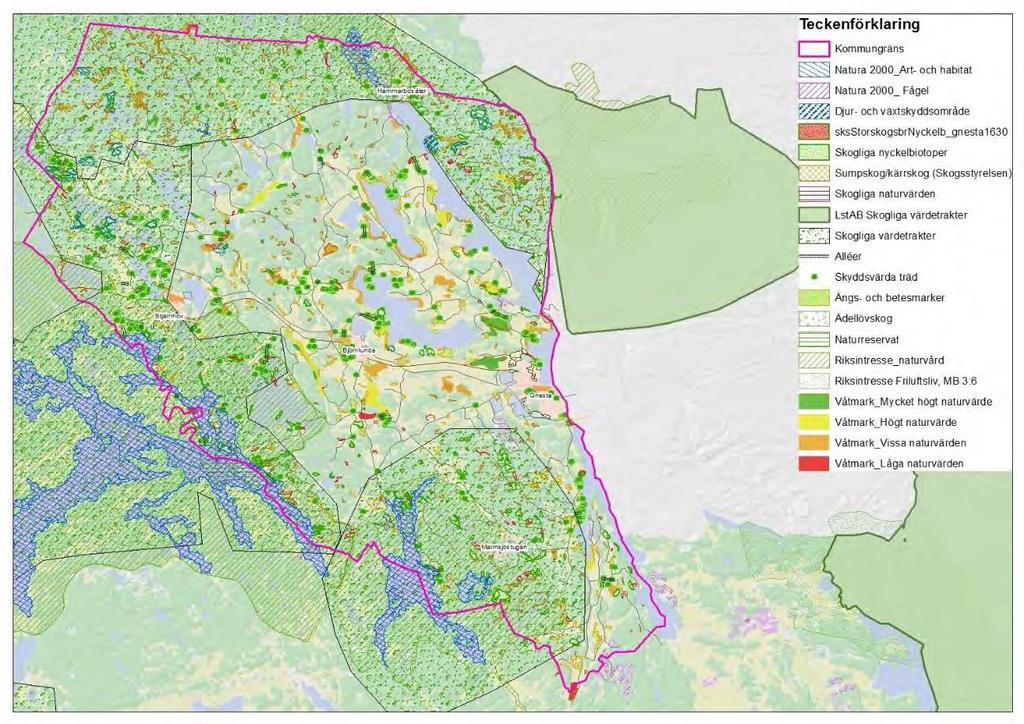 Miljökonsekvensbeskrivning Översiktsplan Gnesta kommun 2050 Dnr: KS.2014.194 Figur 2: Översiktlig karta över skyddade områden. 7.3.