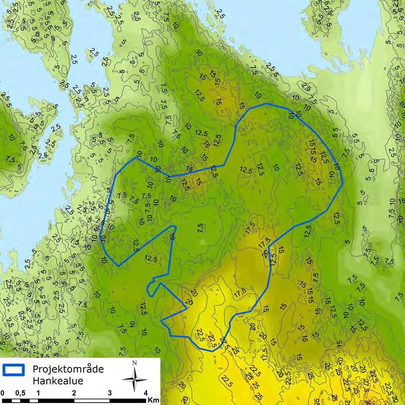 44 (107) rådet finns även några kullar i de nordöstra och norra delarna av området, med höjdvariationer mellan 12,5-15 m ö.h. I mitten av projektområdet finns ett lägre område där höjden över havsytan är mellan 7,5 och 10 m.
