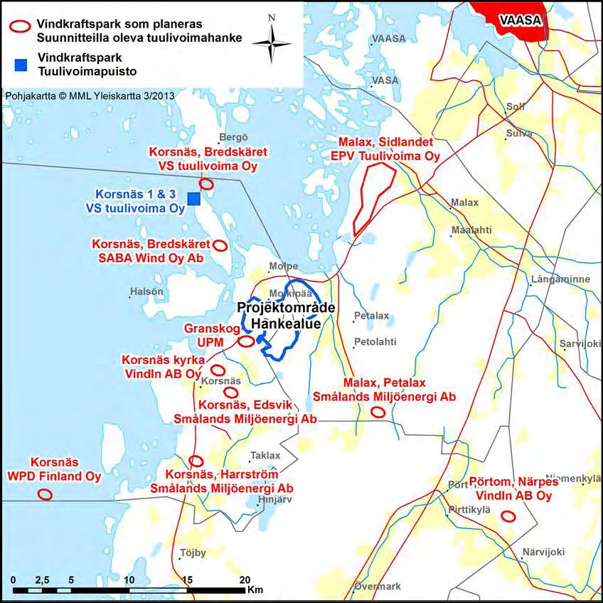 24 (107) VindIn AB Oy planerar en vindkraftspark i Pörtom, Närpes. Vindkraftsparken består av 13-26 vindkraftverk och finns på cirka 23 km avstånd sydost om Molpe-Petalax projektområde.