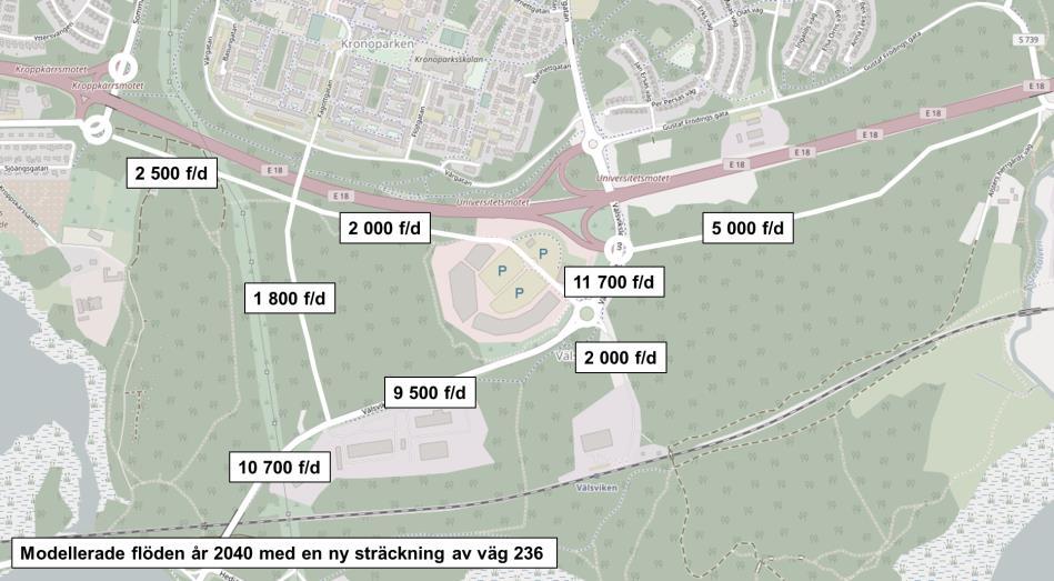 3 TRAFIKPROGNOS 2040 Med ett fullt utbyggt Välsviken kommer trafiken på vägarna i området att öka.