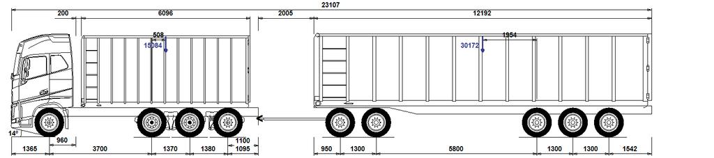 Typfordon 64-10, Fyraxlig lastbil med femaxlig släpvagn för anläggning eller containertransport 64 ton Kombinationen är avsedd för 74 tons containertransport men är här nedlastad till 64 ton.