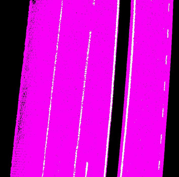 Bild 2.7 Punkter med hög intensitet används för automatiserad linjedetektion.