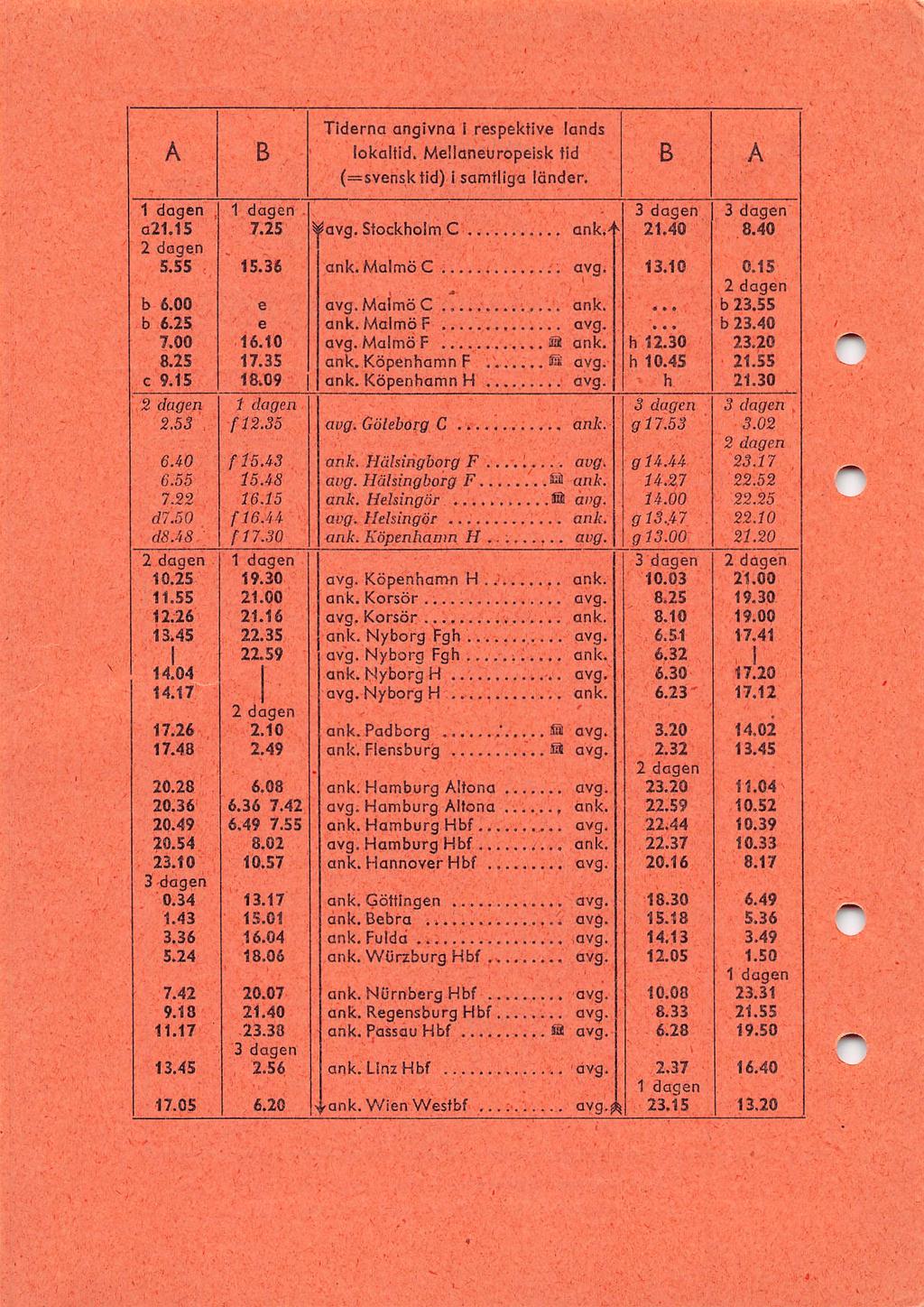 . 2. 2. /w. v Tiderna angivna i respektive lands A B lokaltid. Mellaneliropeisk tid B A (=svensktid) i samtliga länder. f,' - & r^' '.''( ' t-';. ";::''W.. ; f. ".- V, '<. " r, -.i-.-'-'" '...v - -.'.-i '.