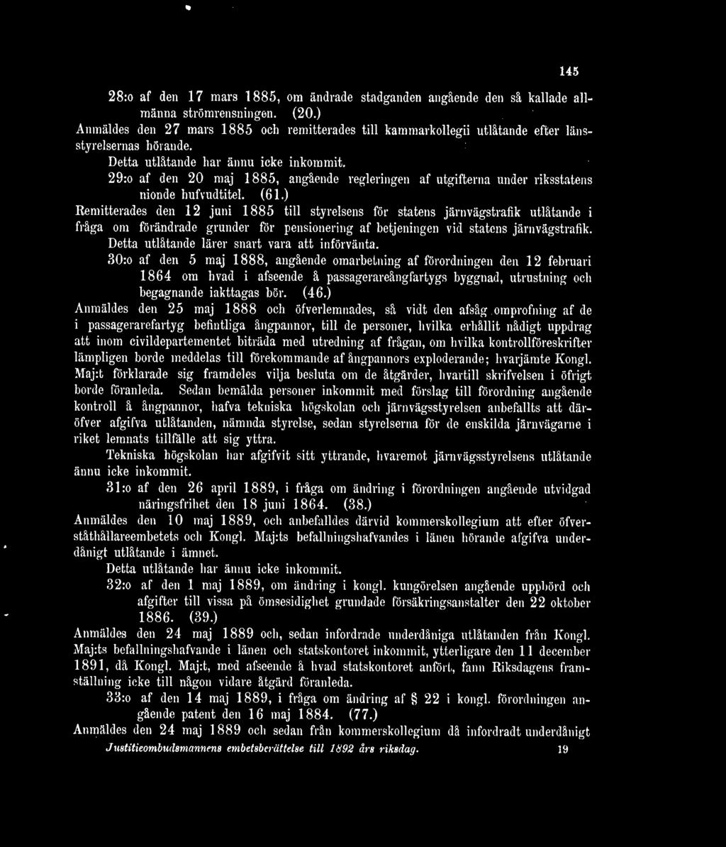 29:o af den 20 maj 1885, angående regleringen af utgifterna under riksstatens nionde hufvudtitel. (61.