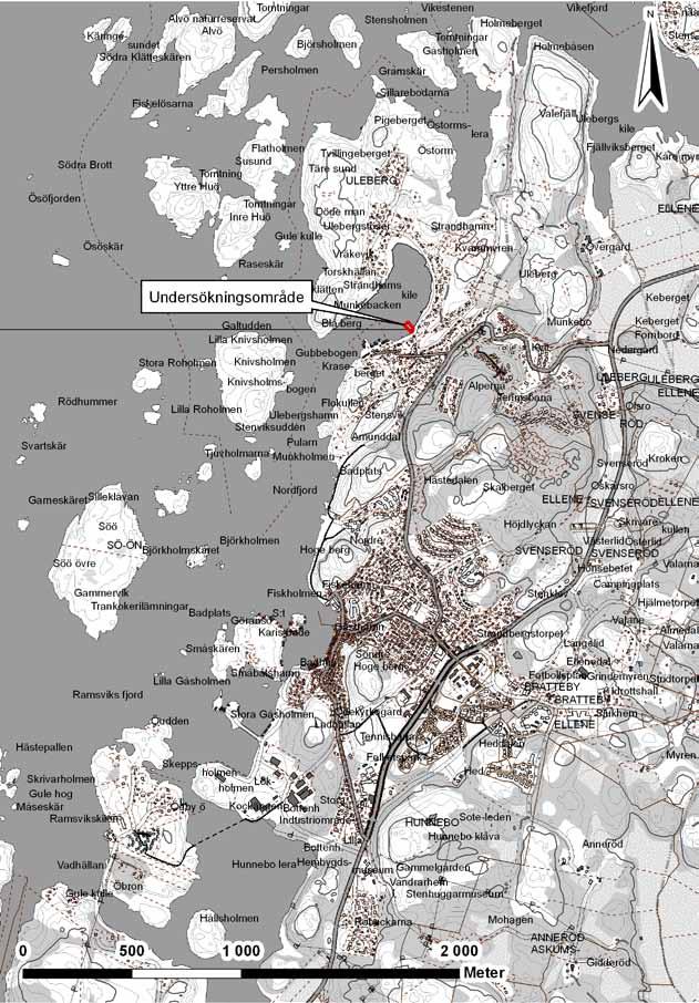 6 Bohusläns museum 2010:54 Figure 2. Section of GSD-Property map with the location of the investigation area marked. Scale 1:20 000. Permission for distribution approved by the Security Officer.