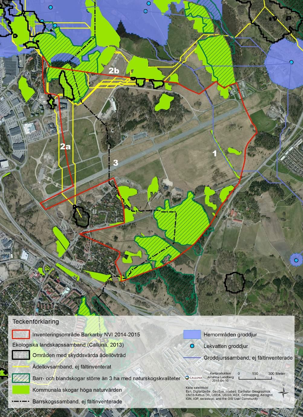 Figur 5. Resultat från Callunas analys av ekologiska landskapssamband för Järfälla kommun 2013. Kartan är inzoomad över Barkarby.