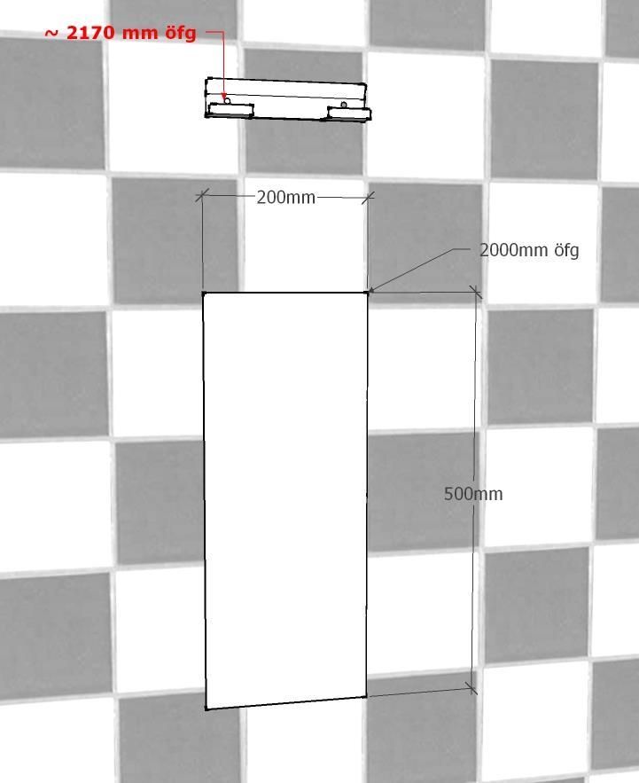 Anslutning av vatten och/eller el bakom panelen: Om vattenanslutning ska ske bakifrån, så bör anslutningarna i vägg placeras helt innanför följande yta. Anslutningsslangarna i panelen är flexibla.