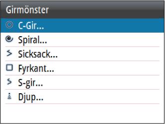 Girvariabler Alla girmönster, förutom U-gir, har inställningar som du kan justera innan du inleder en gir, eller när som helst medan båten girar.
