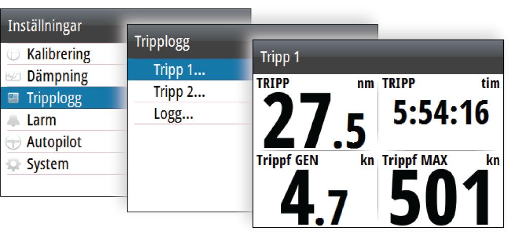 4 Tripplogg Tripploggen är tillgänglig från menyn Inställningar.