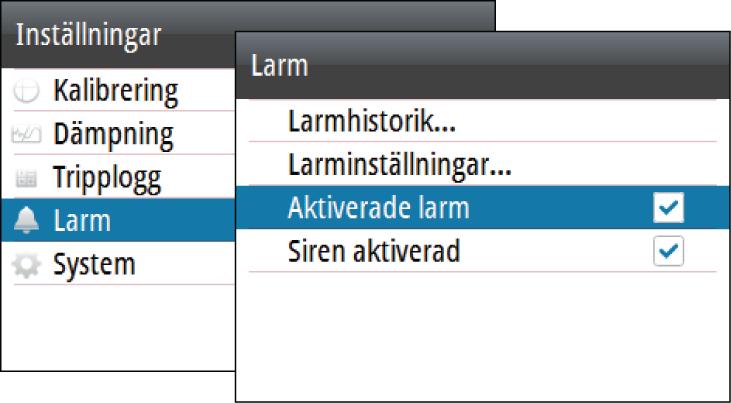 Ú Notera: Ett larm som mottas från icke Navico-enheter i nätverket måste bekräftas på enheten som genererade larmet.