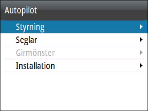 Autopilotdatorn NAC-2/NAC-3 Styrning (NAC-2/NAC-3) De här alternativen gör det möjligt att manuellt ändra parametrar som ställdes in under autopilotdatorns idrifttagning.
